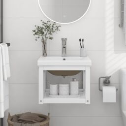 Berkfield Home Bathroom Washbasin Frame with Built-in Basin White Iron
