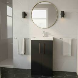 Balterley Modern Bathroom 2 Soft Close Door Vanity Unit Basin, Dark Grey, 500mm in Grey - thumbnail 2
