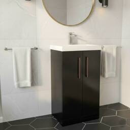 Balterley Modern Bathroom 2 Soft Close Door Vanity Unit Basin, Dark Grey, 500mm in Grey - thumbnail 3