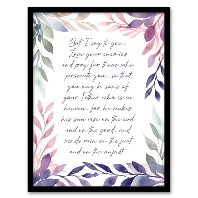 "Artery8 Wall Art Print Love Your Enemies Violet Sermon on the Mount Jesus Bible Framed Art in Purple - Size: W12"" x H16""" - image 1