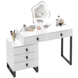 HOMCOM Dressing Table with LED Leaf Shape Mirror & 5 Drawers, White - thumbnail 2