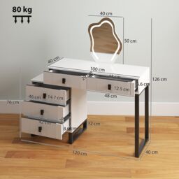HOMCOM Dressing Table with LED Leaf Shape Mirror & 5 Drawers, White - thumbnail 3