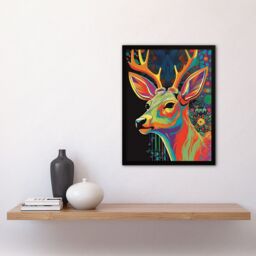 "Artery8 Wall Art Print Psychedelic Buck Multicoloured Deer Abstract Painting Vibrant Bold Bright Colourful Painting Art Framed - Size: W12"" x H16""" - thumbnail 4