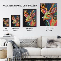 "Artery8 Wall Art Print Psychedelic Buck Multicoloured Deer Abstract Painting Vibrant Bold Bright Colourful Painting Art Framed - Size: W12"" x H16""" - thumbnail 3