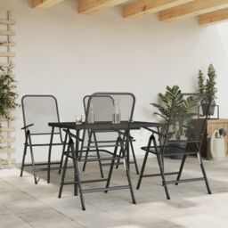 Berkfield Home 5 Piece Garden Dining Set Anthracite Metal Mesh in Black - thumbnail 1