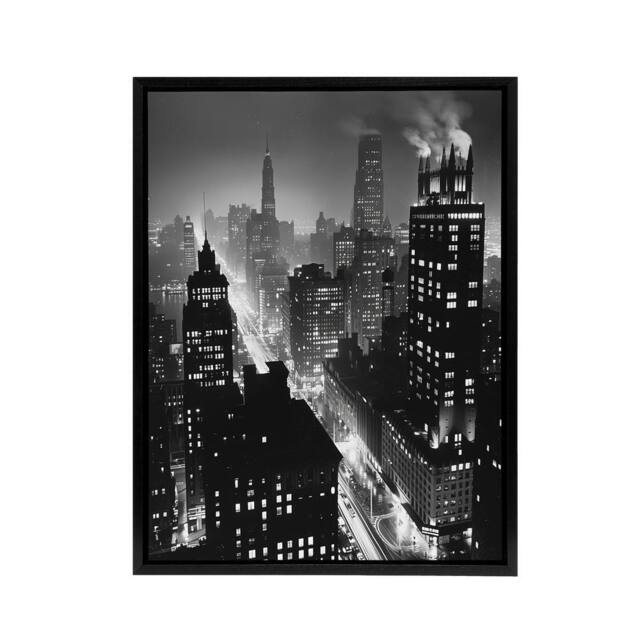"Artery8 Gotham City Cityscape Concept Art Framed Canvas Wall Art Print in Black - Size: W12"" x H16""" - image 1
