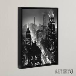 "Artery8 Gotham City Cityscape Concept Art Framed Canvas Wall Art Print in Black - Size: W12"" x H16""" - thumbnail 2