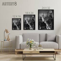"Artery8 Gotham City Cityscape Concept Art Framed Canvas Wall Art Print in Black - Size: W12"" x H16""" - thumbnail 4