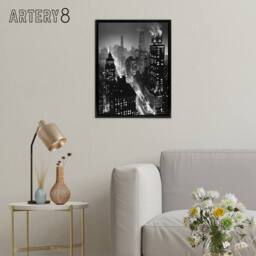 "Artery8 Gotham City Cityscape Concept Art Framed Canvas Wall Art Print in Black - Size: W12"" x H16""" - thumbnail 3