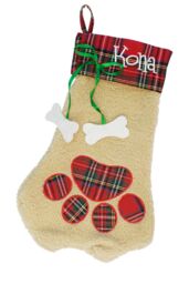 Neel Blue Christmas Stocking Pet Paw Design Velvet Hanging Santa Sack for Xmas Gifts Decorations in Beige