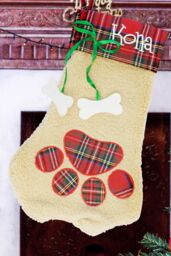Neel Blue Christmas Stocking Pet Paw Design Velvet Hanging Santa Sack for Xmas Gifts Decorations in Beige - thumbnail 4