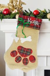Neel Blue Christmas Stocking Pet Paw Design Velvet Hanging Santa Sack for Xmas Gifts Decorations in Beige - thumbnail 3