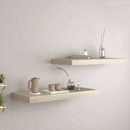 Berkfield Home Floating Wall Shelves 2 pcs Oak 60x23.5x3.8 cm MDF in Light Oak - thumbnail 2