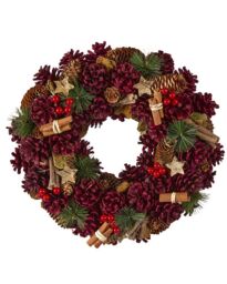 Dibor Cinnamon Stars Xmas Decor Front Door Wreath Christmas Wreath 38cm in Red - thumbnail 2