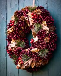 Dibor Cinnamon Stars Xmas Decor Front Door Wreath Christmas Wreath 38cm in Red - thumbnail 1