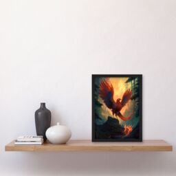 Artery8 Wall Art Print Majestic Phoenix Bird Spreading Wings Concept Painting Mythical Creature Rising From Fire Ashes in Enchanted Forest Landscape - thumbnail 4