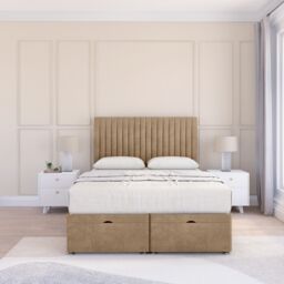Sloomy Manhattan Naples Fabric Ottoman Bed End Opening With Sprung Memory Mattress & 26 Inch strut Headboard in Light Brown - Size: Super King - thumbnail 2