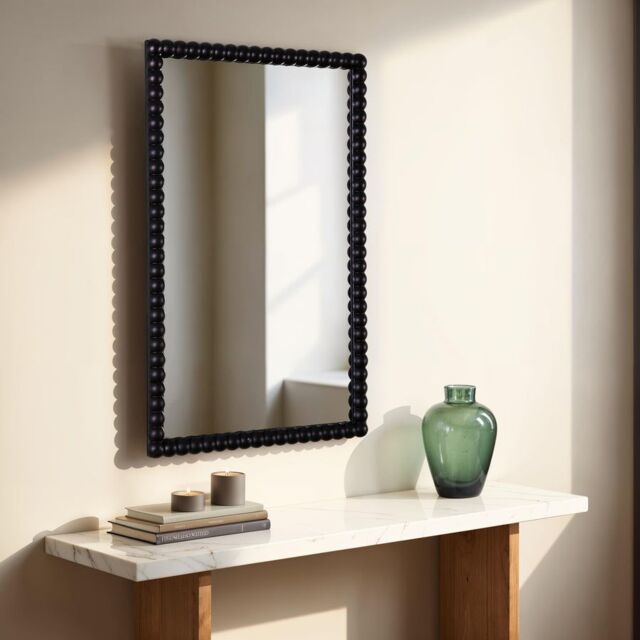 Home Garden Direct Lecco Wooden Wall Mirror with Beaded Frame 60x90cm in Black - Size: 60x90 cm - image 1
