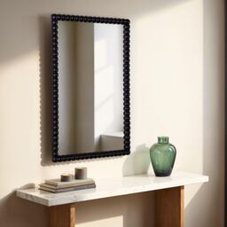 Home Garden Direct Lecco Wooden Wall Mirror with Beaded Frame 60x90cm in Black - Size: 60x90 cm
