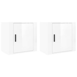 Berkfield Home Wall-mounted Bedside Cabinets 2 pcs High Gloss White 50x30x47cm - Size: 50 x 30 x 47 cm - thumbnail 2