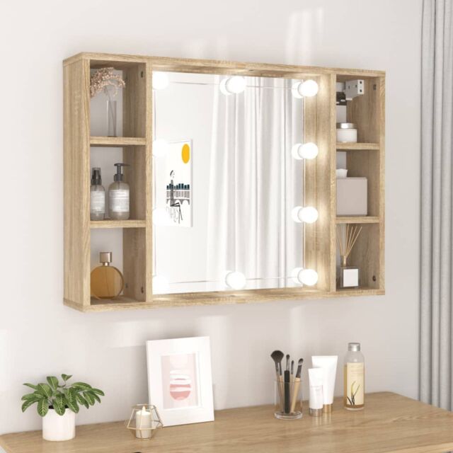 Berkfield Home Mirror Cabinet with LED Sonoma Oak 76x15x55 cm in Brown - Size: 76 x 15 x 55 cm - image 1