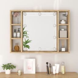 Berkfield Home Mirror Cabinet with LED Sonoma Oak 76x15x55 cm in Brown - Size: 76 x 15 x 55 cm - thumbnail 5