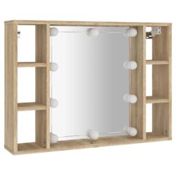 Berkfield Home Mirror Cabinet with LED Sonoma Oak 76x15x55 cm in Brown - Size: 76 x 15 x 55 cm - thumbnail 3