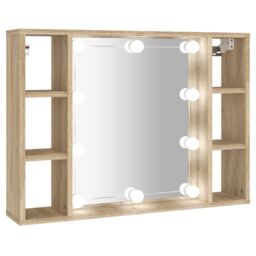 Berkfield Home Mirror Cabinet with LED Sonoma Oak 76x15x55 cm in Brown - Size: 76 x 15 x 55 cm - thumbnail 2