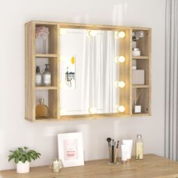 Berkfield Home Mirror Cabinet with LED Sonoma Oak 76x15x55 cm in Brown - Size: 76 x 15 x 55 cm - thumbnail 4