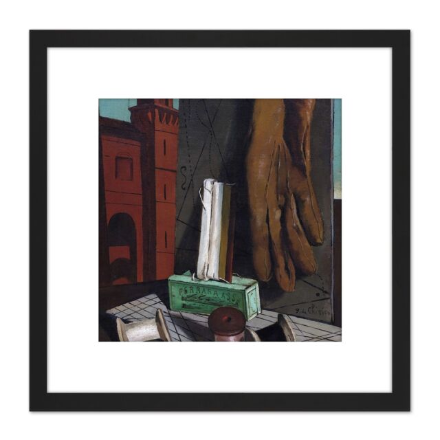 Artery8 Giorgio de Chirico I progetti della fanciulla 8X8 Inch Square Wooden Framed Wall Art Print Picture with Mount in Black - image 1