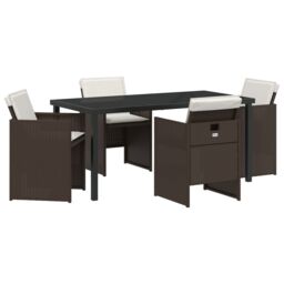 Berkfield Home 5 Piece Garden Dining Set with Cushions Brown Poly Rattan - thumbnail 2