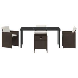 Berkfield Home 5 Piece Garden Dining Set with Cushions Brown Poly Rattan - thumbnail 7