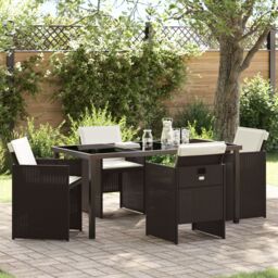 Berkfield Home 5 Piece Garden Dining Set with Cushions Brown Poly Rattan