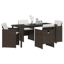 Berkfield Home 5 Piece Garden Dining Set with Cushions Brown Poly Rattan - thumbnail 3