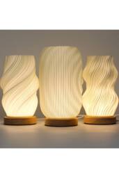KDMD Star Twisted New Wave Lamp - USB-C, 3 Brightness Settings, Wooden Base in White - thumbnail 4