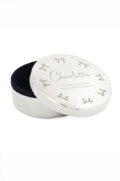 Personalised Memento Company Women's Personalised Bow Round Trinket Box in Metallic Silver - thumbnail 1