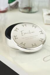 Personalised Memento Company Women's Personalised Bow Round Trinket Box in Metallic Silver - thumbnail 4