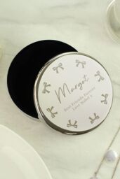 Personalised Memento Company Women's Personalised Bow Round Trinket Box in Metallic Silver - thumbnail 3