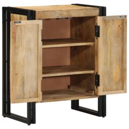 Berkfield Home Shoe Cabinet Black 30x30x40 cm Solid Mango Wood & Steel in Brown - Size: 30 x 30 x 40 cm - thumbnail 1