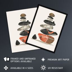 "Artery8 Stacked Stones Zen Cairn Boho Vertical Framed Art Print in Orange - Size: W12"" x H16""" - thumbnail 2