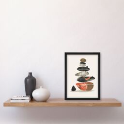 "Artery8 Stacked Stones Zen Cairn Boho Vertical Framed Art Print in Orange - Size: W12"" x H16""" - thumbnail 4