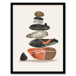 "Artery8 Stacked Stones Zen Cairn Boho Vertical Framed Art Print in Orange - Size: W12"" x H16""" - thumbnail 1