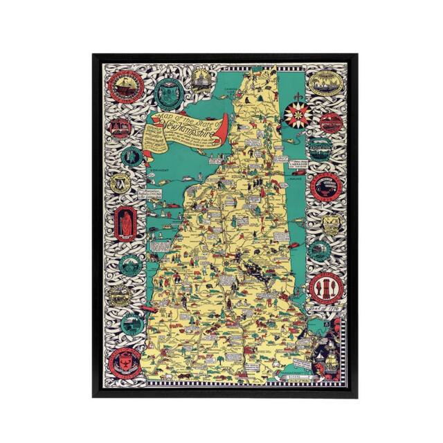 "Artery8 Shurtleff 1926 New Hampshire Pictorial Map Framed Canvas Wall Art Print - Size: W24"" x H32""" - image 1