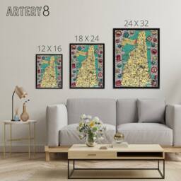 "Artery8 Shurtleff 1926 New Hampshire Pictorial Map Framed Canvas Wall Art Print - Size: W24"" x H32""" - thumbnail 4