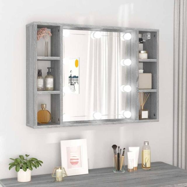 Berkfield Home Mirror Cabinet with LED Grey Sonoma 76x15x55 cm - Size: 76 x 15 x 55 cm - image 1