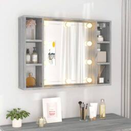 Berkfield Home Mirror Cabinet with LED Grey Sonoma 76x15x55 cm - Size: 76 x 15 x 55 cm - thumbnail 4