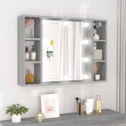 Berkfield Home Mirror Cabinet with LED Grey Sonoma 76x15x55 cm - Size: 76 x 15 x 55 cm