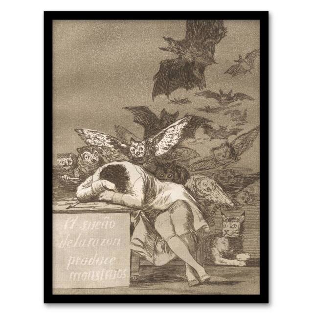 Artery8 Francisco Goya The Sleep of Reason Produces Monsters Framed Art Print in Grey - Size: A4 - image 1