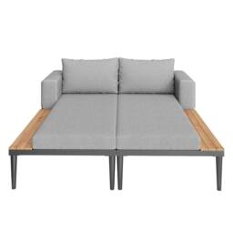 STILVORA Modular Outdoor Double Chaise Lounge with Wooden Side Panels in Grey - thumbnail 5