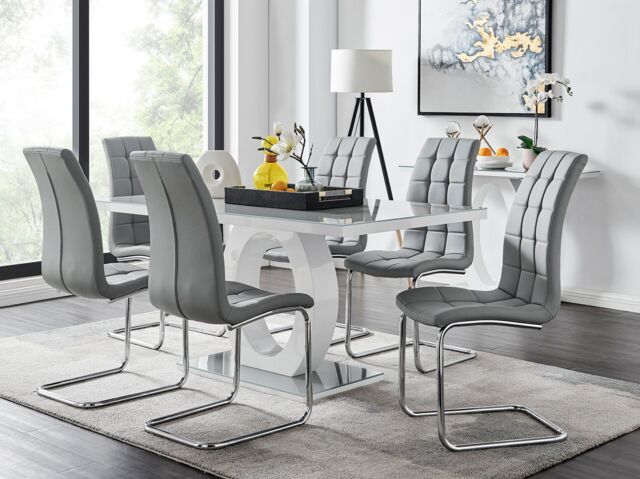 FurnitureboxUK Giovani 6-Seater Grey Glass Dining Table & 6 Murano Faux Leather Dining Chairs - image 1